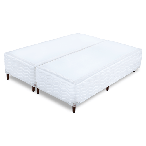 Base Cama Box Alto Branco Pés de Madeira Altura 32 cm