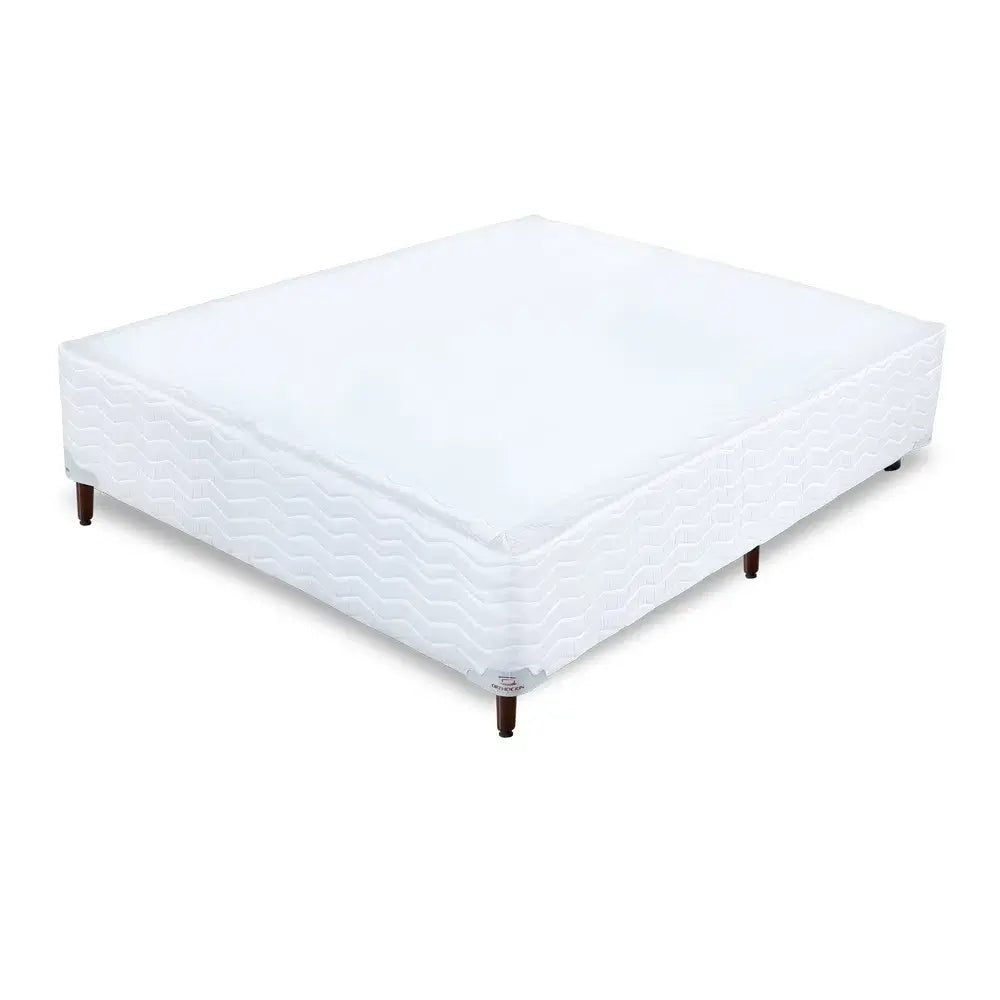 Base Cama Box Alto Branco Pés de Madeira Altura 32 cm