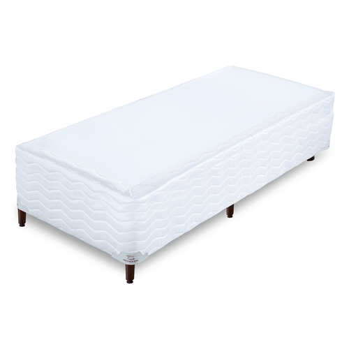 Base Cama Box Alto Branco Pés de Madeira Altura 32 cm